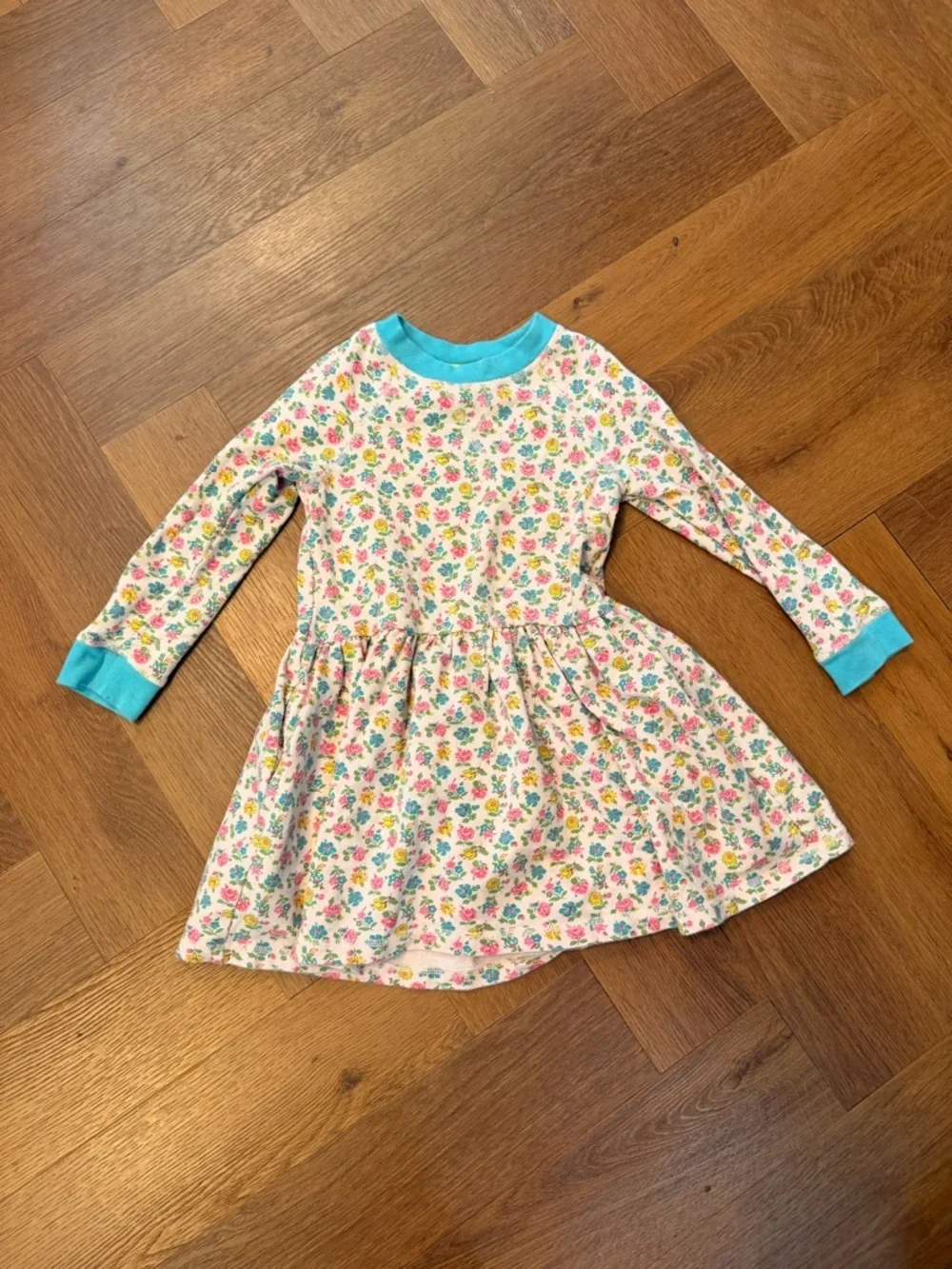 Mini Boden Floral Sweatshirt Dress 5-6Y Pink Blue Long Sleeve Pocket Dress